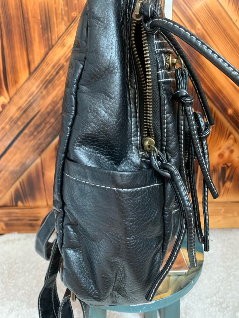 BLACK FAUX LEATHER BACKPACK - Picture 5 of 10